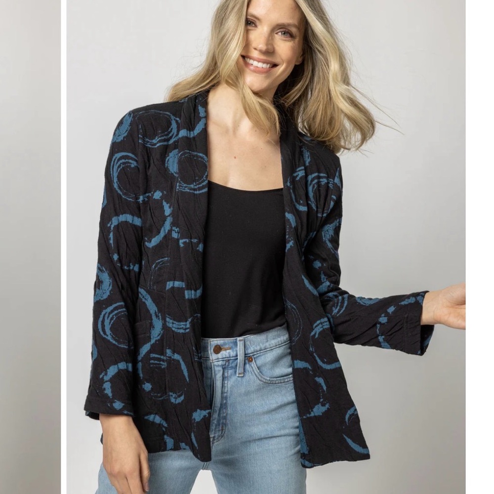 NWT Komil Circle Texture Weave Cardigan Jacket Open Front Geometric Sz Large